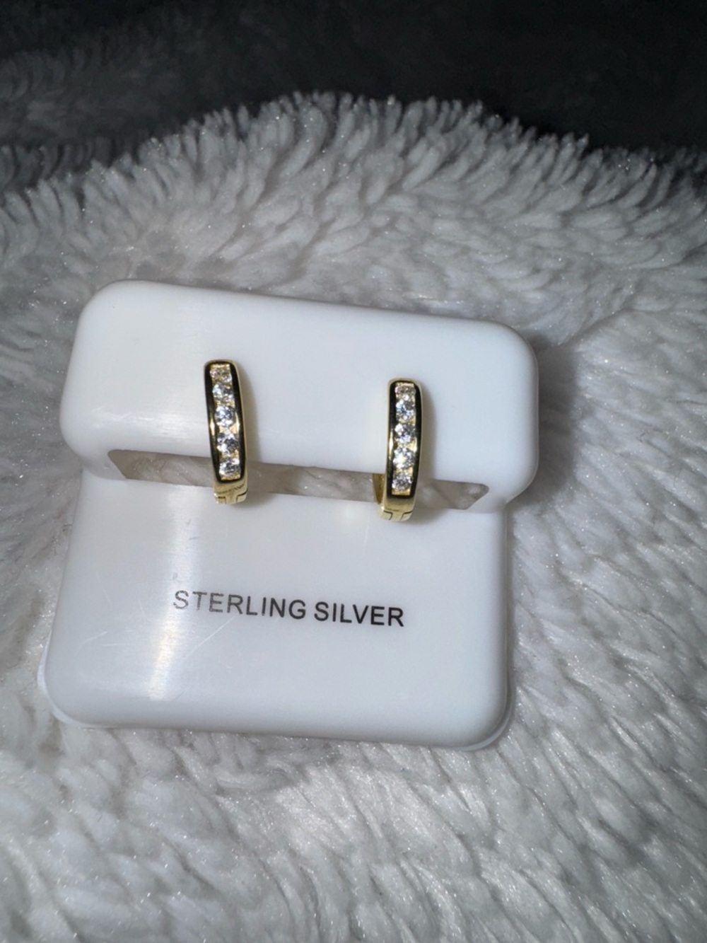 NEW Sterling Gold-Toned Diamond Huggie Hoop Earrings